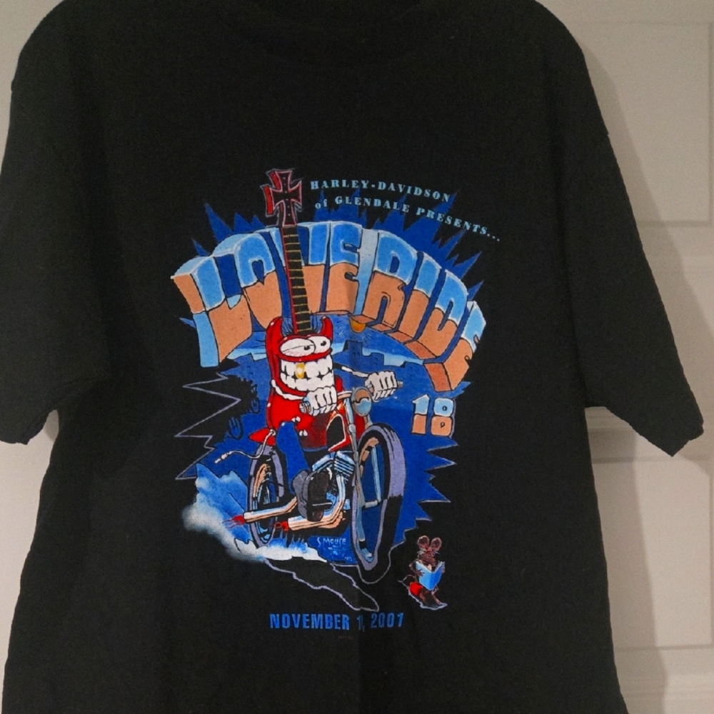 MENS XL VINTAGE NEW Harley-Davidson Black Graphic T-Shirt LOVE RIDE 18 11/11/01
